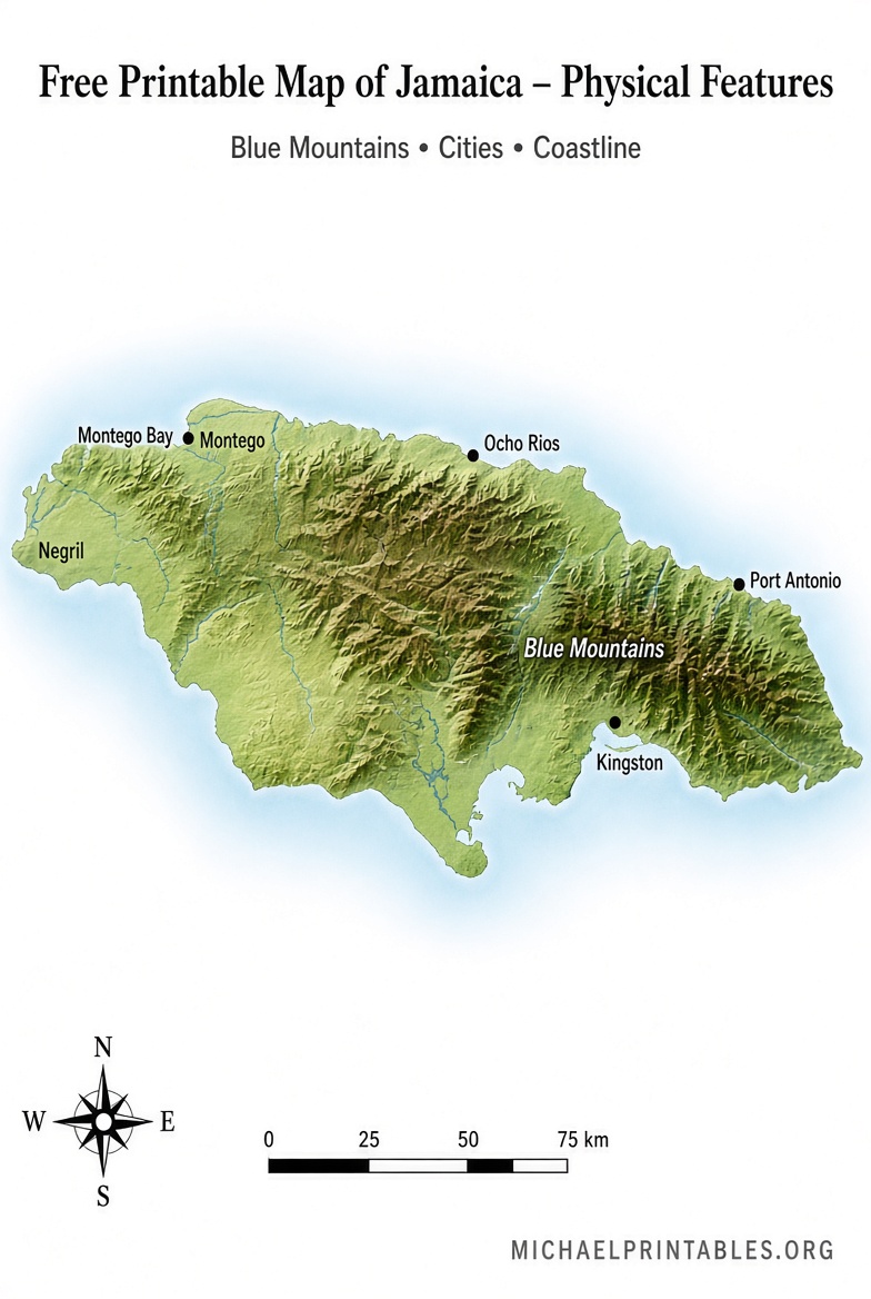 Free Printable Map of Jamaica PDF Download