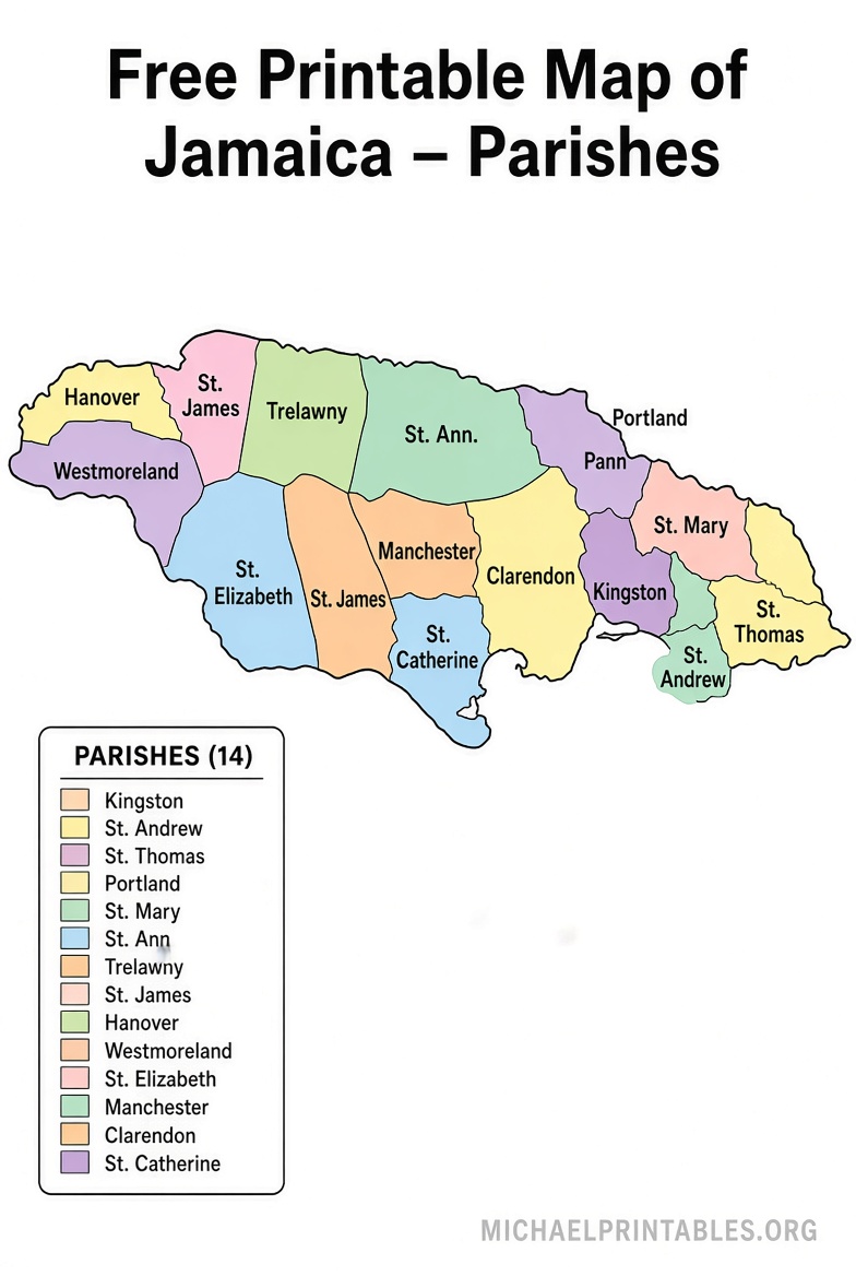 Free Printable Map of Jamaica PDF Download