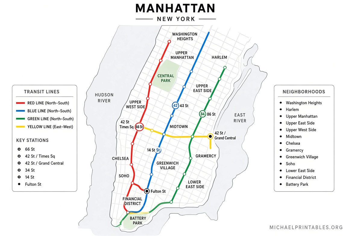 Free Printable Map of Manhattan NY Sources