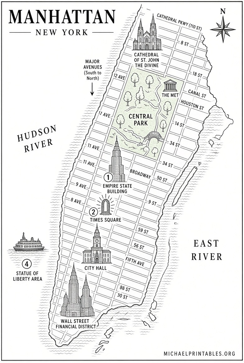 Free Printable Map of Manhattan NY Sources