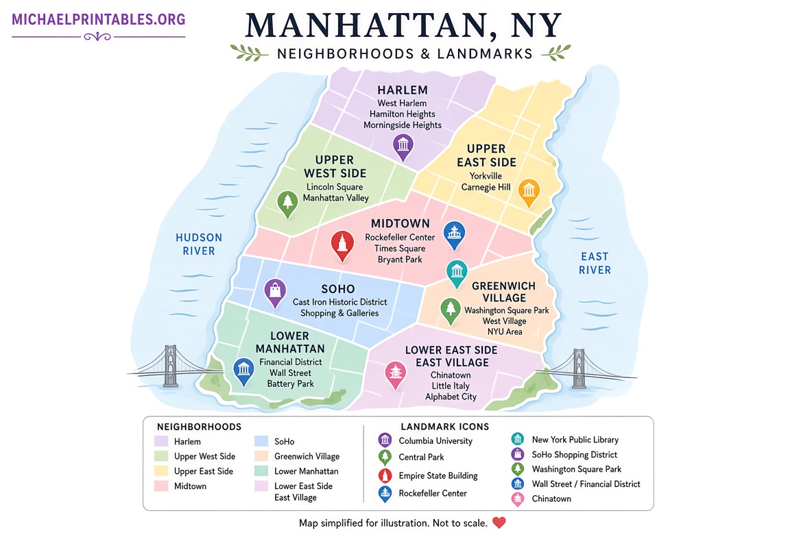 Free Printable Map of Manhattan NY Sources