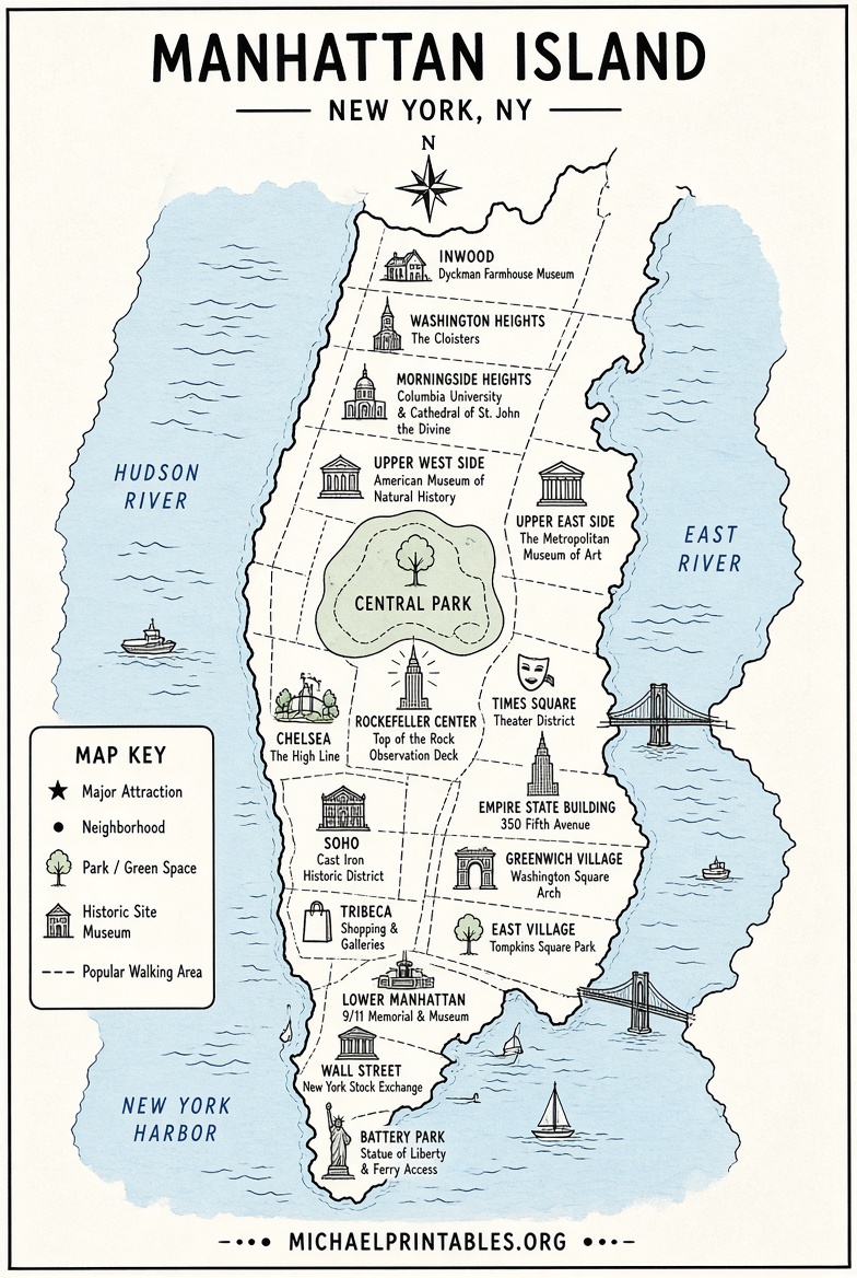Free Printable Map of Manhattan NY Sources