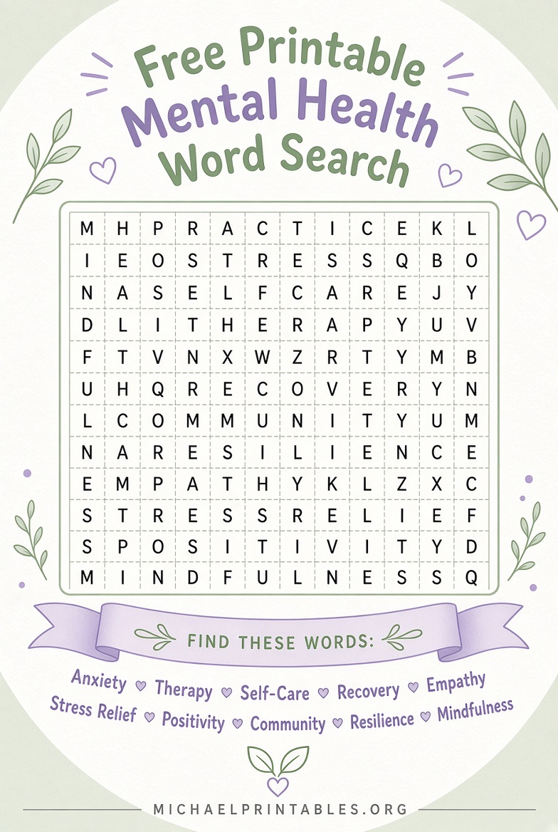 Free Printable Mental Health Word Search