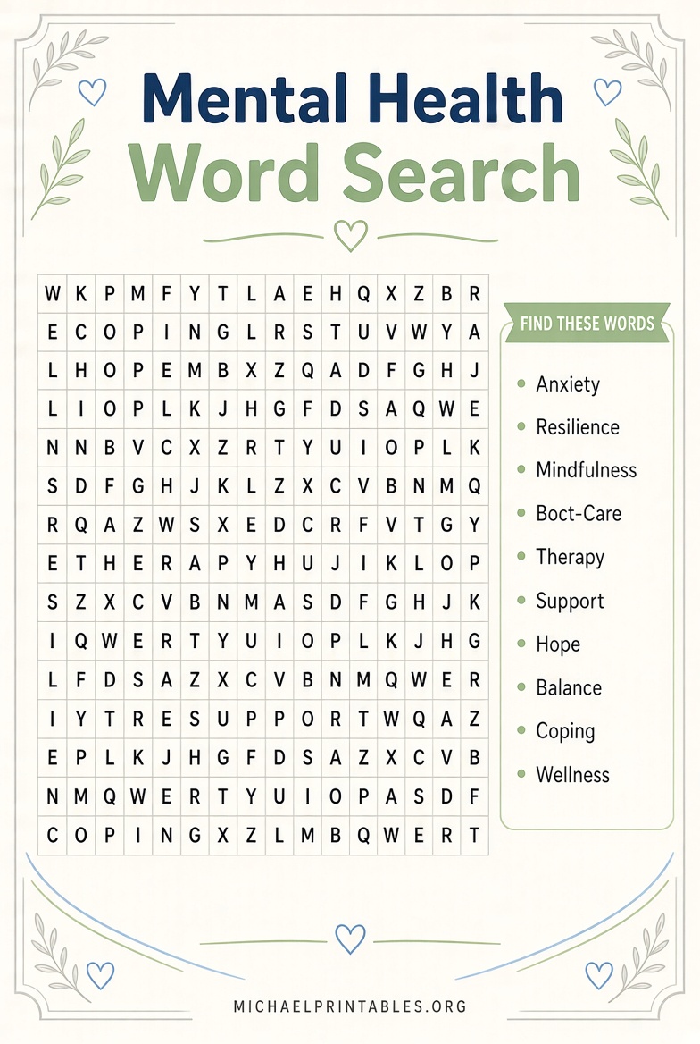 Free Printable Mental Health Word Search