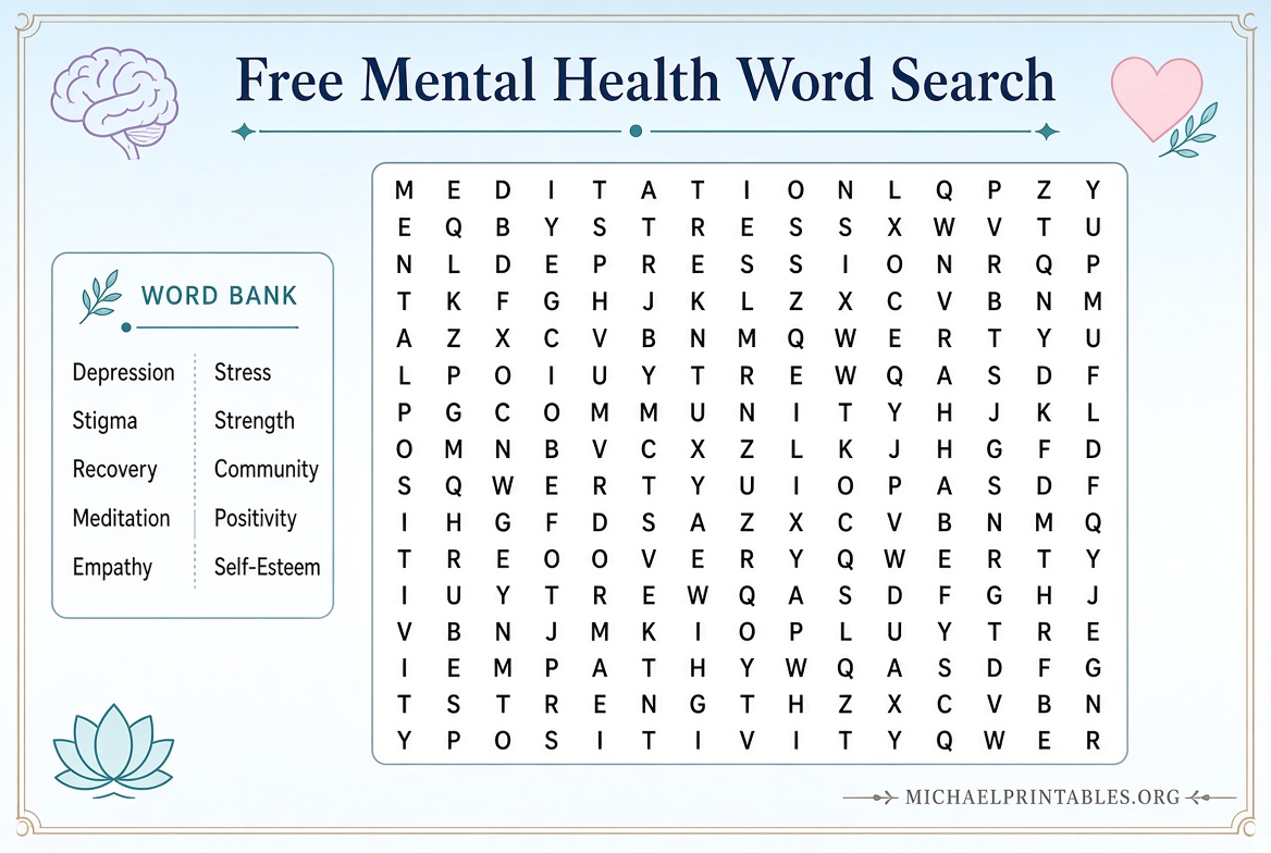 Free Printable Mental Health Word Search