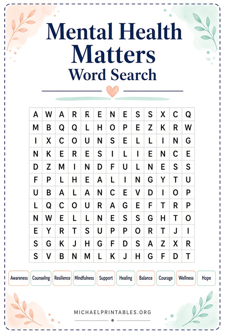 Free Printable Mental Health Word Search