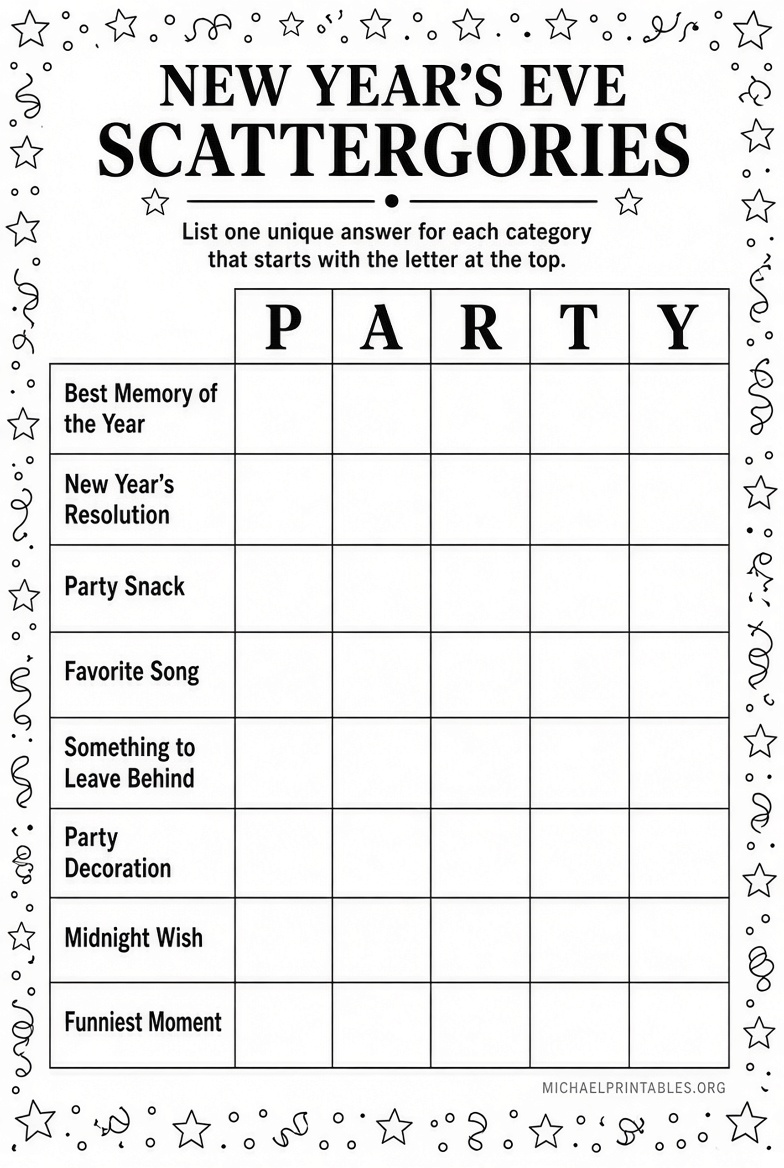 Free Printable New Years Eve Games for Parties