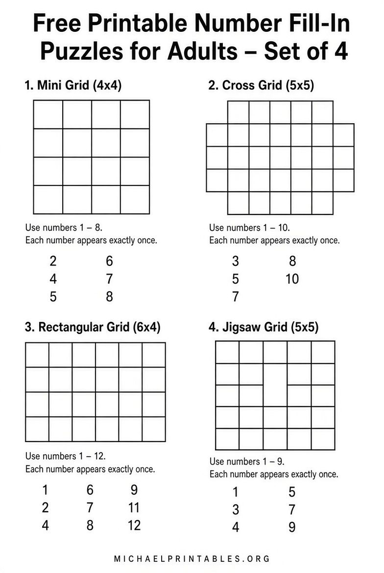Free Printable Number Fill-In Puzzles for Adults