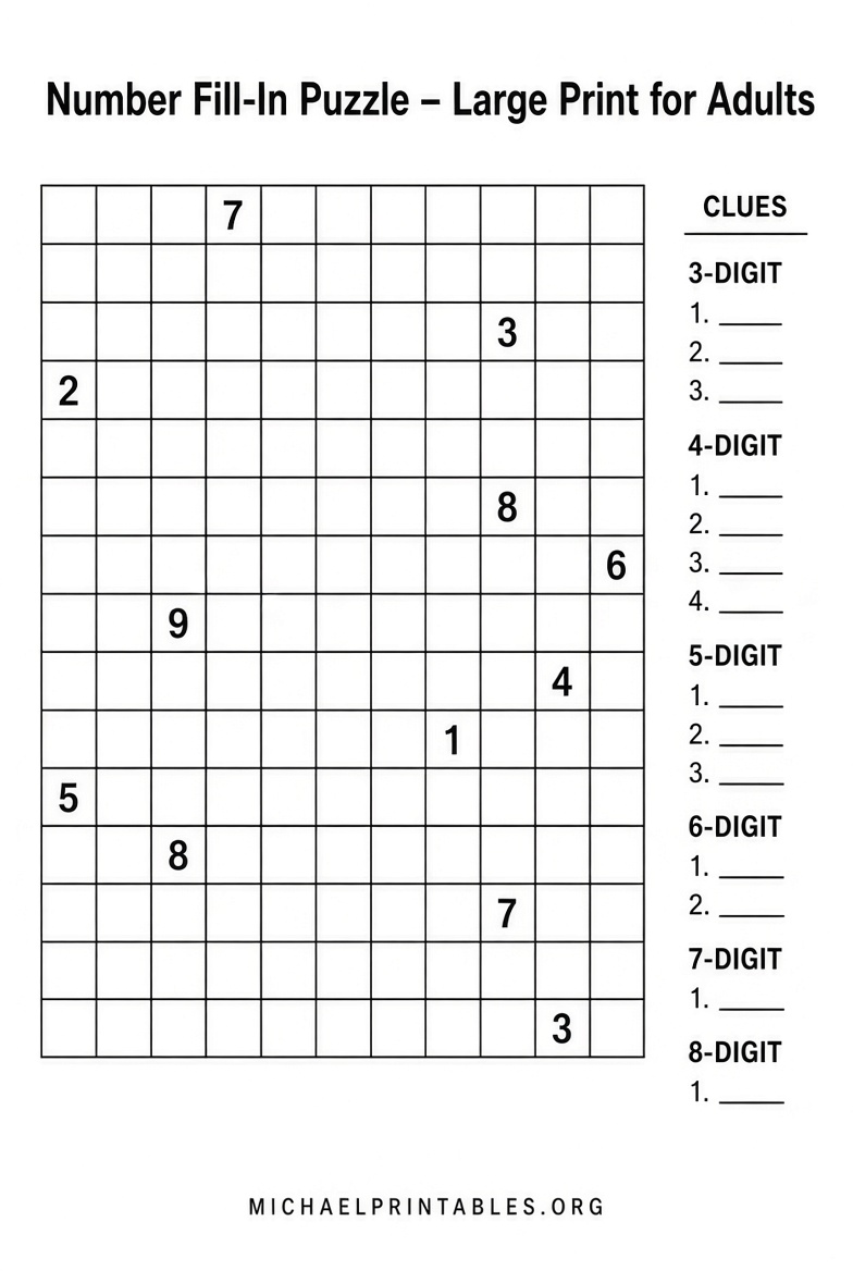 Free Printable Number Fill-In Puzzles for Adults