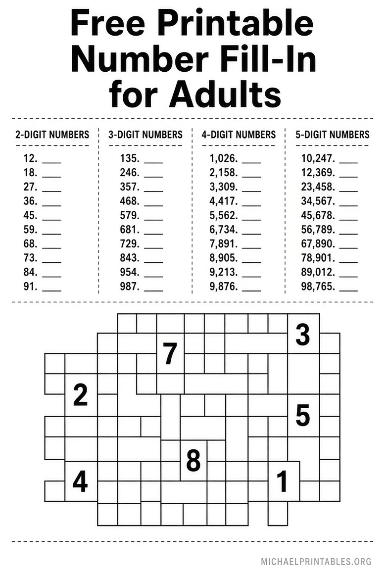 Free Printable Number Fill-In Puzzles for Adults