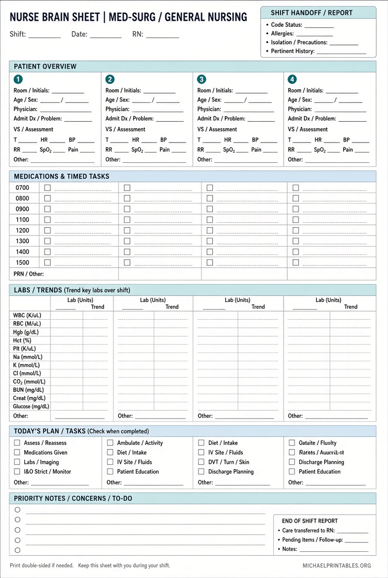 Free Printable Nurse Brain Sheets Guide