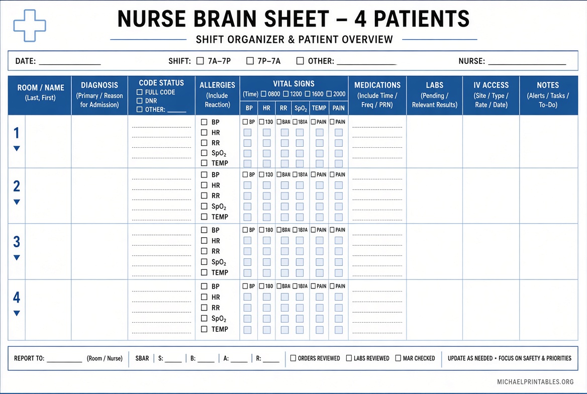 Free Printable Nurse Brain Sheets Guide