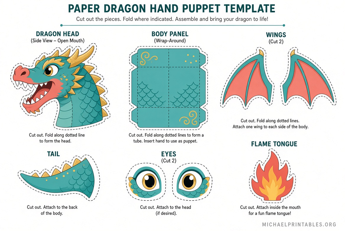 Free Printable Paper Dragon Puppet Template