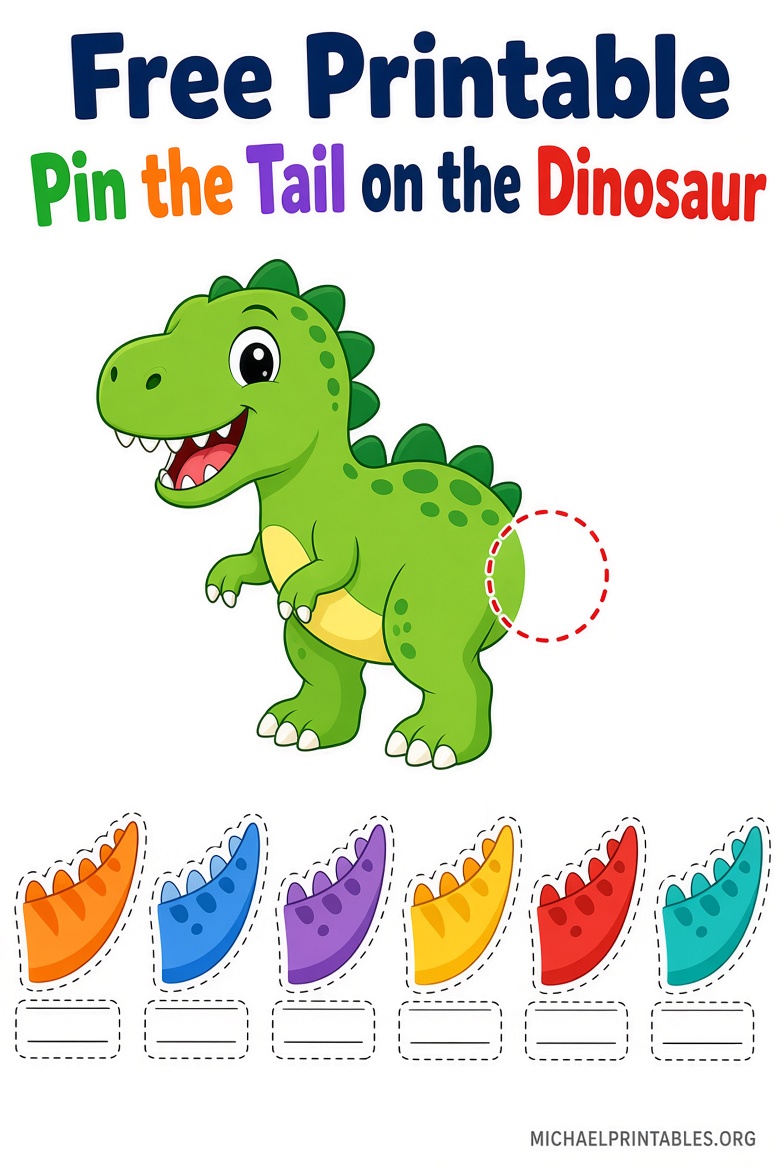 Free Printable Pin the Tail on the Dinosaur Game