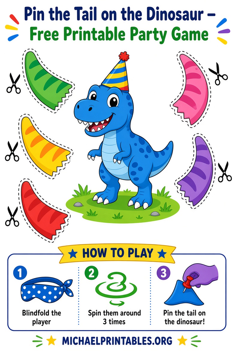 Free Printable Pin the Tail on the Dinosaur Game
