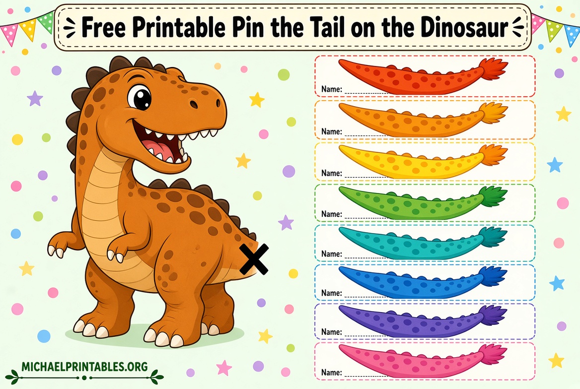 Free Printable Pin the Tail on the Dinosaur Game