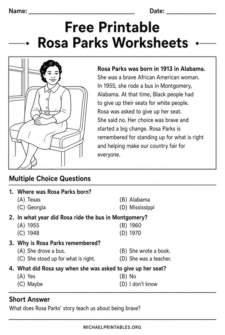 Free Printable Rosa Parks Worksheets for Students