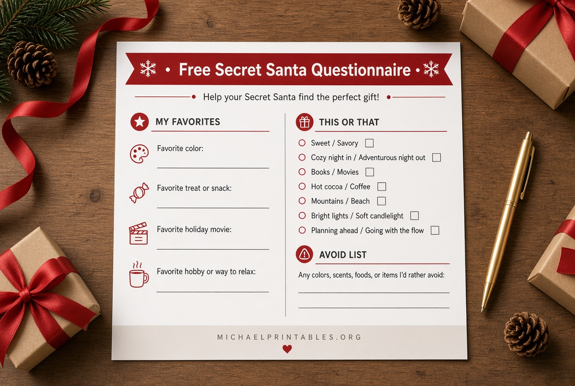 Free Printable Secret Santa Questionnaire PDF