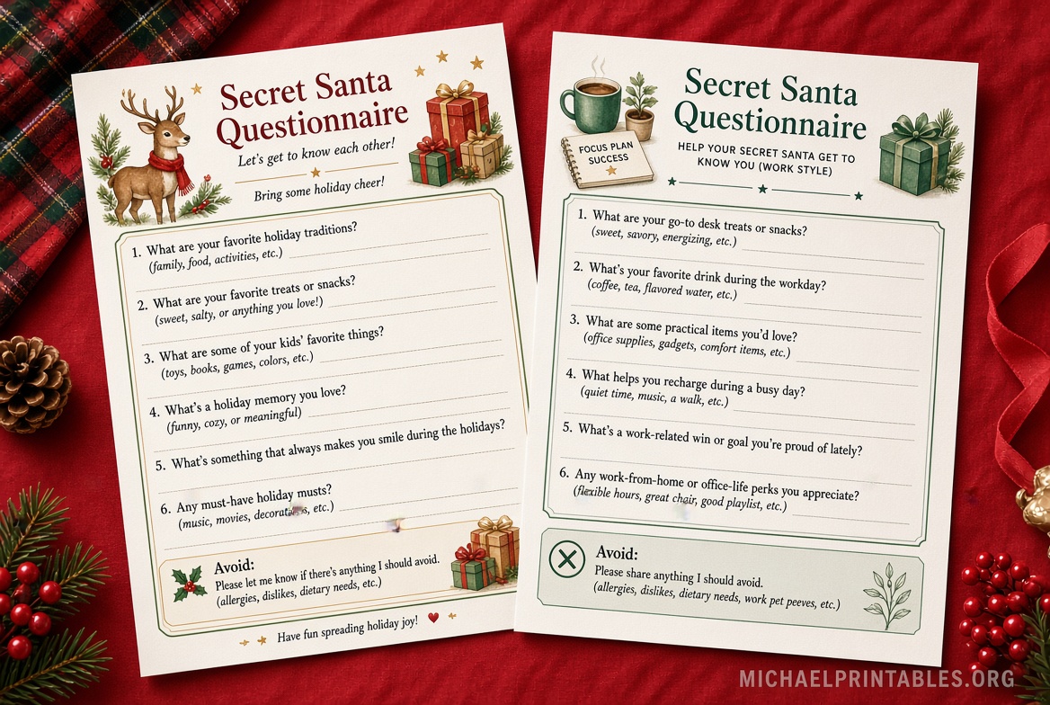 Free Printable Secret Santa Questionnaire PDF