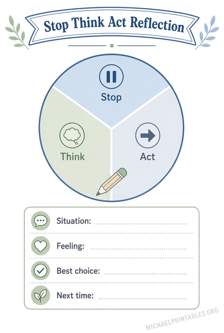 Free Printable Stop Think Act Worksheet