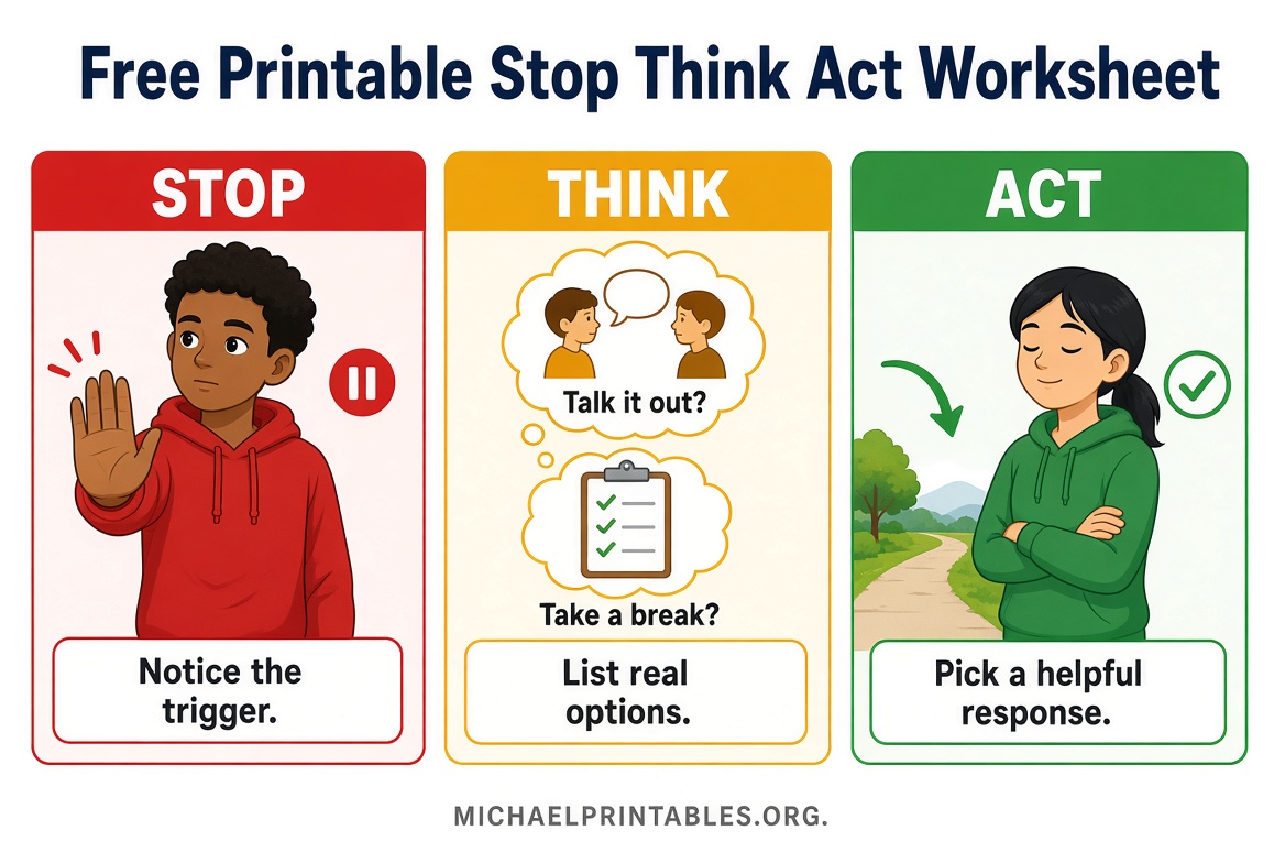 Free Printable Stop Think Act Worksheet