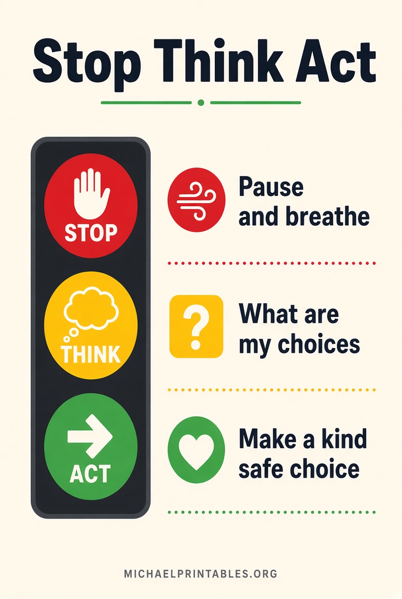 Free Printable Stop Think Act Worksheet