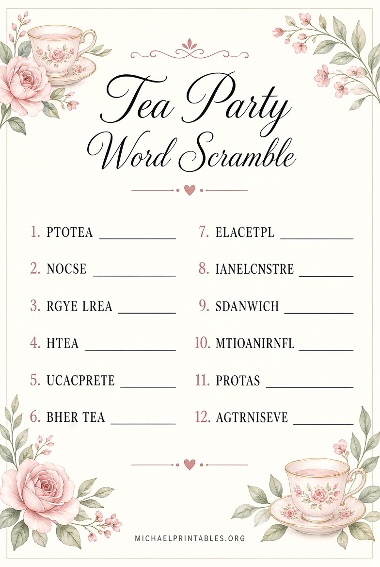 Free Printable Tea Party Games for Adults