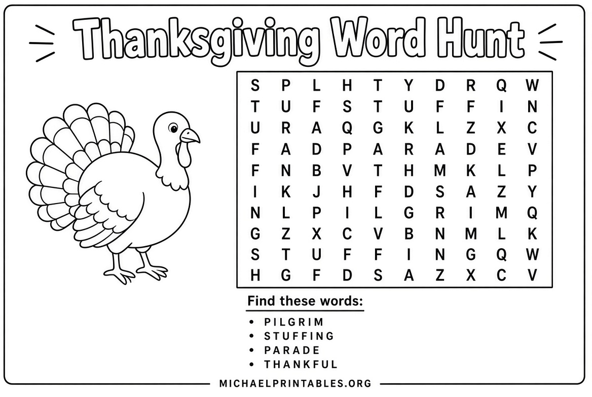 Free Printable Thanksgiving Word Search PDFs