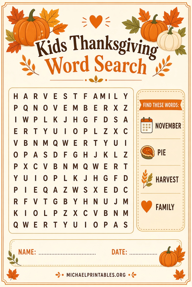 Free Printable Thanksgiving Word Search PDFs