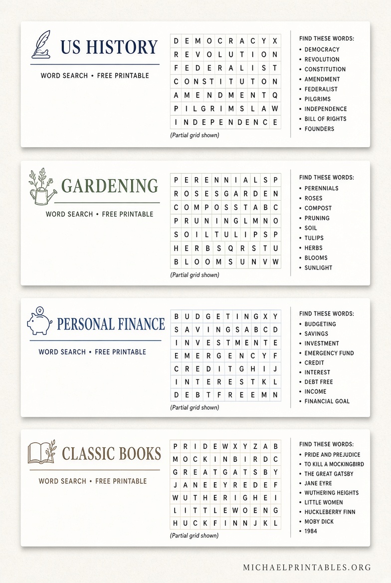 Free Printable Word Search Puzzles for Adults