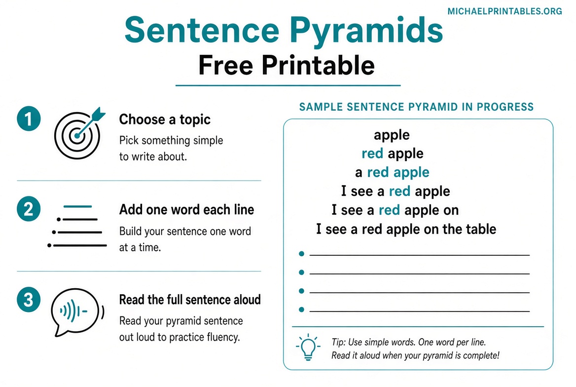 Free Sentence Pyramids Printable PDFs for Kids