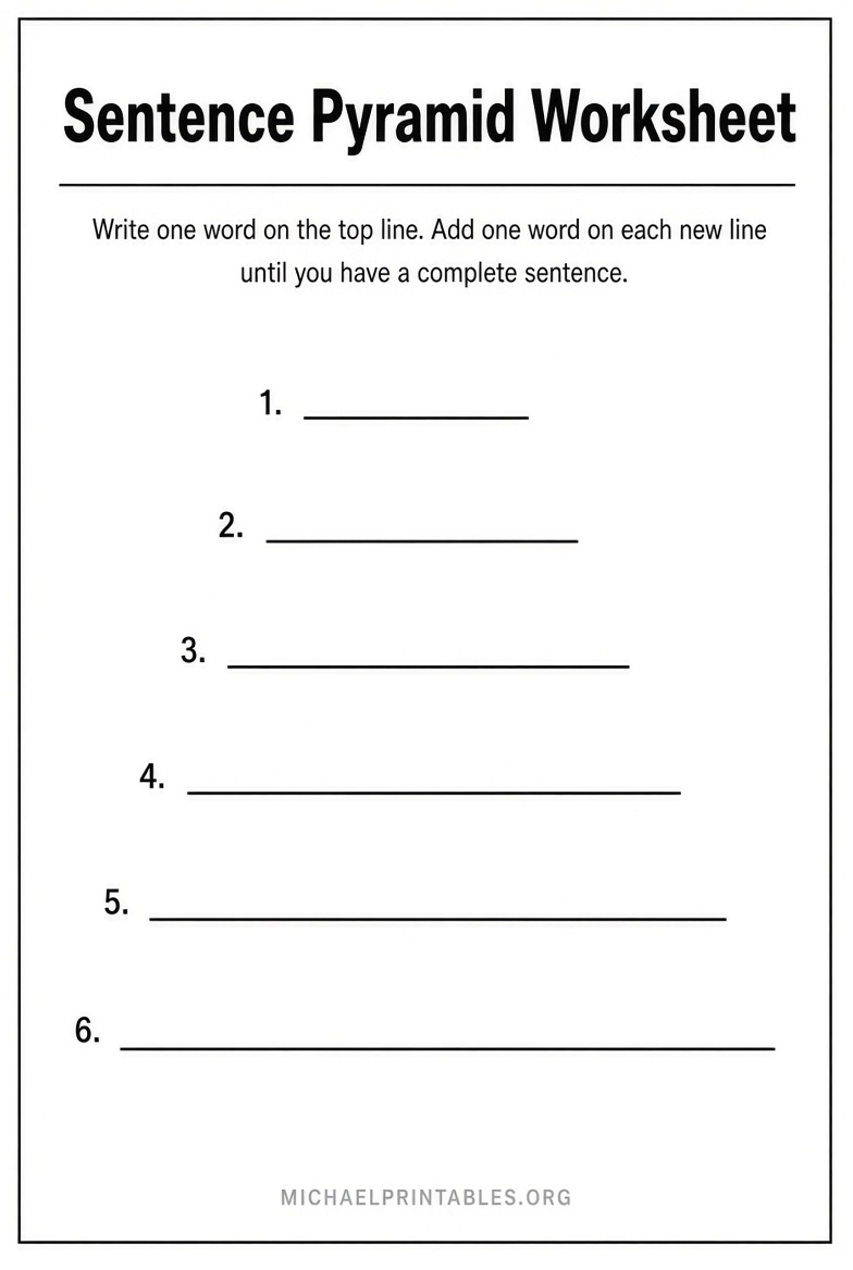 Free Sentence Pyramids Printable PDFs for Kids