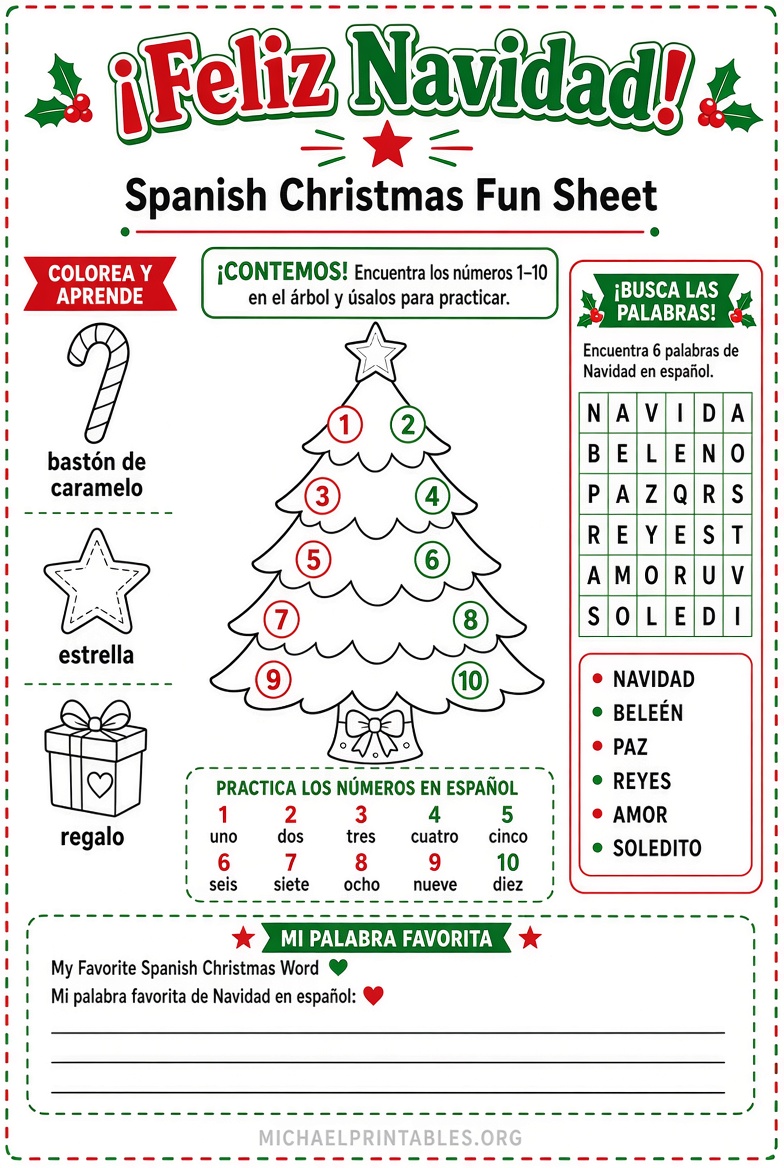 Free Spanish Christmas Worksheets Printables