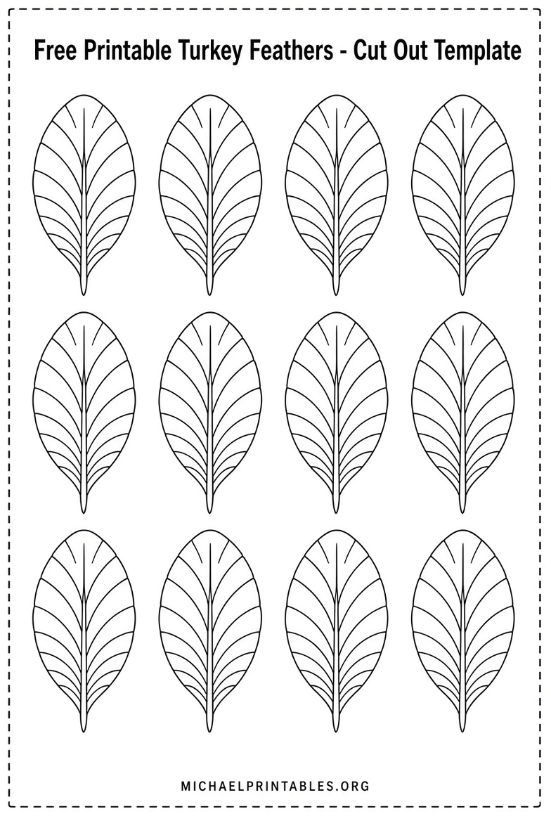 Free Turkey Feather Template Printable PDF